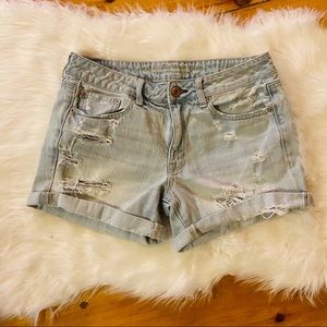 High Rise Distressed Jean Shorts